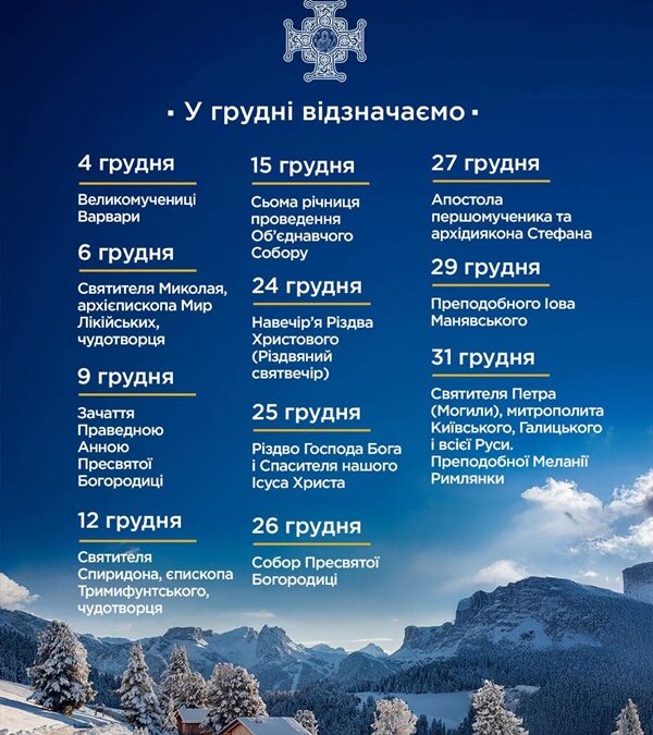 Духовний календар грудня: молитва, очікування і пам’ять святих